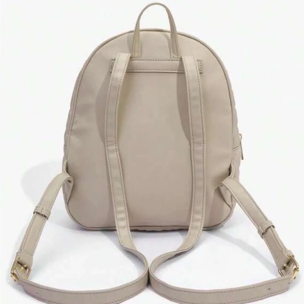 Quilted Leather Backpack Taupe Gold Chain Strap Zip Pocket Chic Bag - Picture 5 of 8